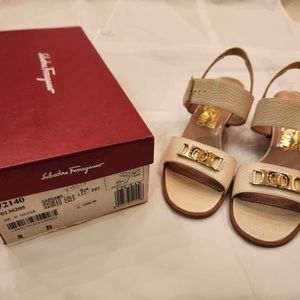 Tan sling back low heel Ferragamo shoe